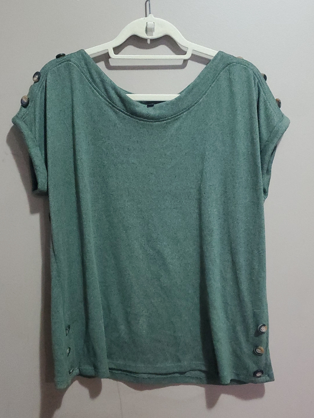 Lily Morgan Heather Green Top With Decorative Buttons Size XL